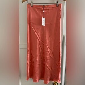 NWT Generation Love Astrid Silk Midi Skirt in Coral